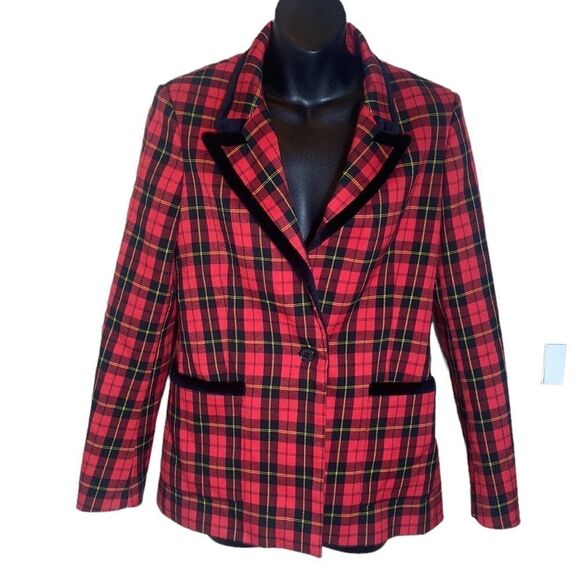 Maje blazer vanty plaid peak lapel red sz 40 academia preppy schoolgirl Scottish - Picture 1 of 13
